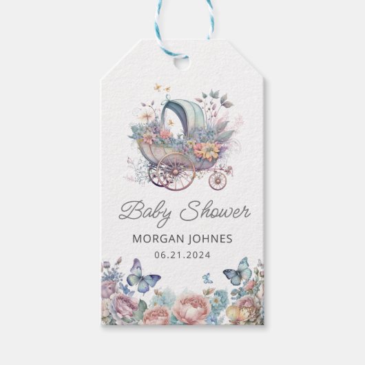 水彩妖精ベビーベビーカーのシャワー ギフトタグ (正面)