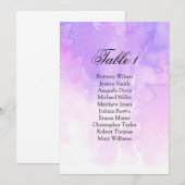 水彩婚礼座位表。粉色和紫色 招待状 (正面/裏面)
