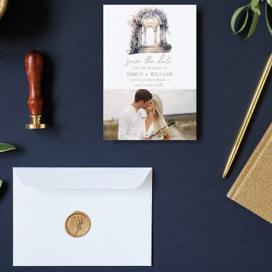 水彩婚礼花卉拱门保存日期 セーブザデート