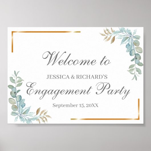 水彩婚約ウェルカムポスターサイン ポスター (正面)