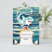 水彩子供の楽しいサメの誕生日 サンキューカード (スタンド正面)