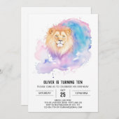 水彩子供ライオン誕生日 招待状 (正面/裏面)