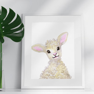 水彩子供部屋ウッドランドファームベビーヒツジ ポスター