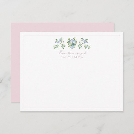 水彩子供部屋フローラクレストノートカード 招待状 (正面/裏面)