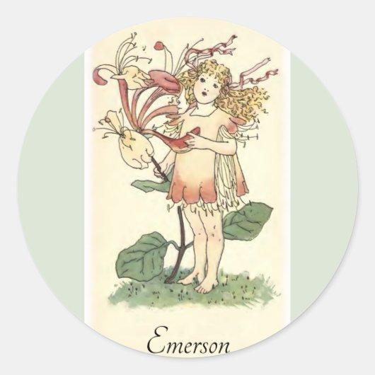 水彩子供部屋ヴィンテージフラワーフェアリー ラウンドシール (正面)