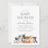 水彩子犬の赤ちゃんシャワー 招待状 (正面)