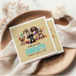 水彩子犬パウィティドッグ誕生日 スタンダードカクテルナプキン