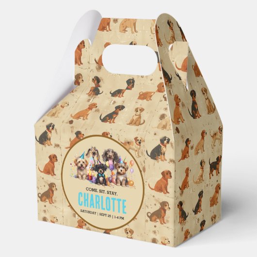 水彩子犬パウィティドッグ誕生日 フェイバーボックス (正面)