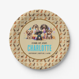 水彩子犬パウィティドッグ誕生日 ペーパープレート
