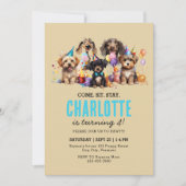 水彩子犬パウィティドッグ誕生日 招待状 (正面)