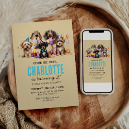 水彩子犬パウィティドッグ誕生日 招待状