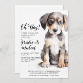 水彩子犬男の赤ちゃんシャワー 招待状 (正面/裏面)