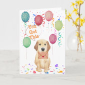 水彩子犬誕生日招待状 カード (黄色い花)