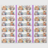 水彩子猫の子どもの名前誕生日ギフト ラッピングペーパー (フラット)