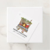 水彩子猫の暖炉クリスマス フェイバータグ (インサイチュ)