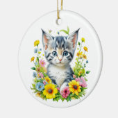 水彩子猫の花クリスマスパーソナライズされた セラミックオーナメント (左)