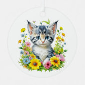 水彩子猫の花クリスマスパーソナライズされた メタルオーナメント (正面)