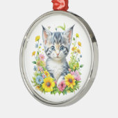 水彩子猫の花クリスマス メタルオーナメント (左)