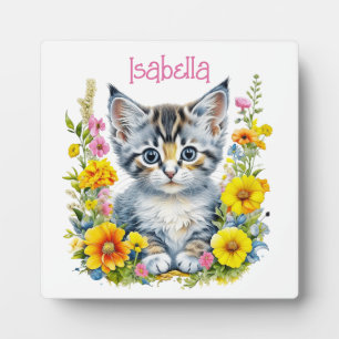 水彩子猫の花パーソナライズされた フォトプラーク
