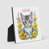 水彩子猫の花パーソナライズされた フォトプラーク (正面)