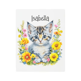 水彩子猫の花パーソナライズされた メタルプリント