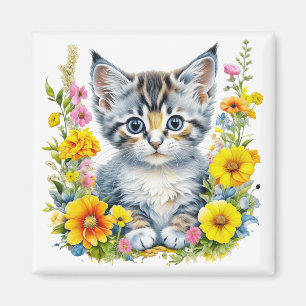 水彩子猫の花 マグネット