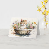 水彩子猫はもうすぐ元気 カード (黄色い花)