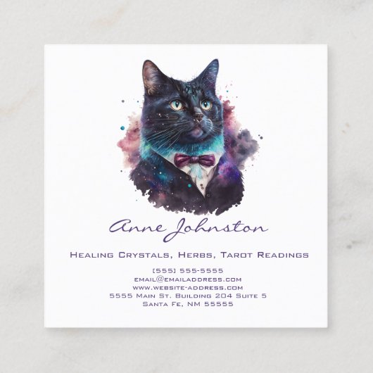 水彩子猫スーツを着て スクエア名刺 (裏面)