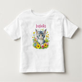 水彩子猫パーソナライズされた花 トドラーTシャツ (正面)