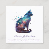 水彩子猫ブルーパープルスクエアビジネスカード スクエア名刺 (正面)