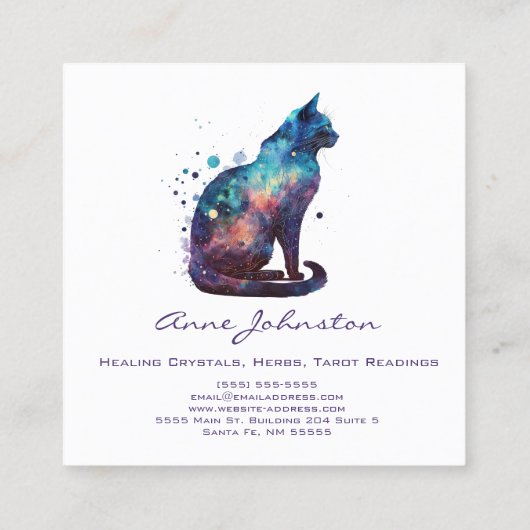 水彩子猫ブルーパープルスクエアビジネスカード スクエア名刺 (裏面)