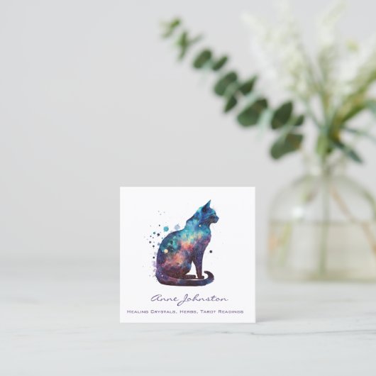 水彩子猫ブルーパープルスクエアビジネスカード スクエア名刺 (スタンド正面)
