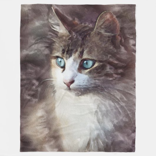 水彩子猫 フリースブランケット (正面)