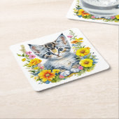 水彩子猫（黄色とピンク） スクエアペーパーコースター (アングル)