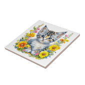 水彩子猫（黄色とピンク） タイル (側面)