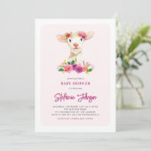 水彩子羊と紫の花赤ちゃんシャワー 招待状 (スタンド正面)