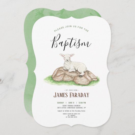 水彩子羊のバプテスマ 招待状 (正面/裏面)