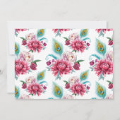 水彩孔雀と赤フローラ – 日付を保存 セーブザデート (裏面)