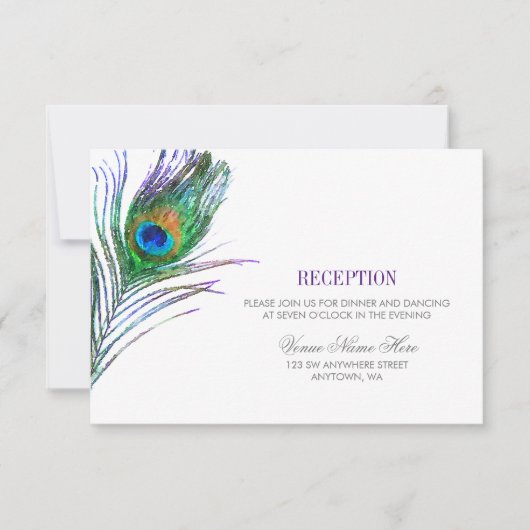 水彩孔雀の羽根 ウェディング レセプション 招待状 (正面)