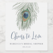 水彩孔雀の羽根 ブライダルシャワーのお土産 ワインラベル (シングルラベル)