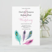 水彩孔雀の羽結婚の 招待状 (スタンド正面)