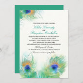 水彩孔雀の羽結婚の 招待状 (正面/裏面)