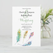 水彩孔雀の羽結婚の 招待状 (スタンド正面)