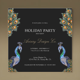 水彩孔雀クリスマス企業のパーティー 招待状