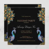 水彩孔雀クリスマス企業のパーティー 招待状 (正面/裏面)