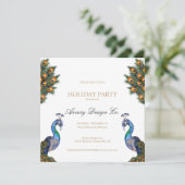 水彩孔雀クリスマス企業のパーティー 招待状 (スタンド正面)