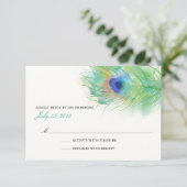 水彩孔雀フェザーウェディングRSVP 出欠カード (スタンド正面)