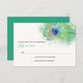 水彩孔雀フェザーウェディングRSVP 出欠カード (正面/裏面)
