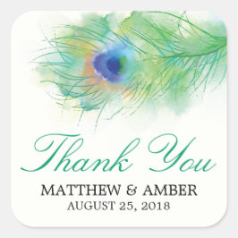 水彩孔雀フェザースティッカー スクエアシール