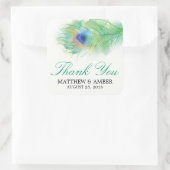 水彩孔雀フェザースティッカー スクエアシール (バッグ)